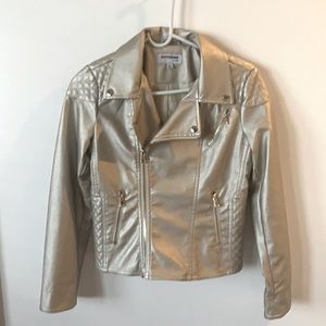 CoffeeShop Kids pewter faux leather moto jacket.